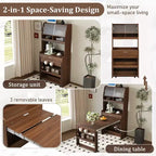 Buffet avec huche et table pliante de 33,5 po, unité de rangement 2-en-1 peu encombrante pour petits espaces