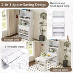 Buffet avec huche et table pliante de 33,5 po, unité de rangement 2-en-1 peu encombrante pour petits espaces