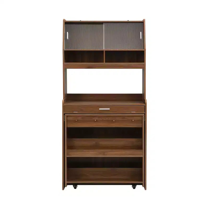 33.5" Buffet with Hutch & Foldable Table, 2-in-1 Space-Saving Storage Unit for Small Spaces