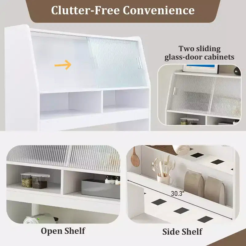 33.5" Buffet with Hutch & Foldable Table, 2-in-1 Space-Saving Storage Unit for Small Spaces