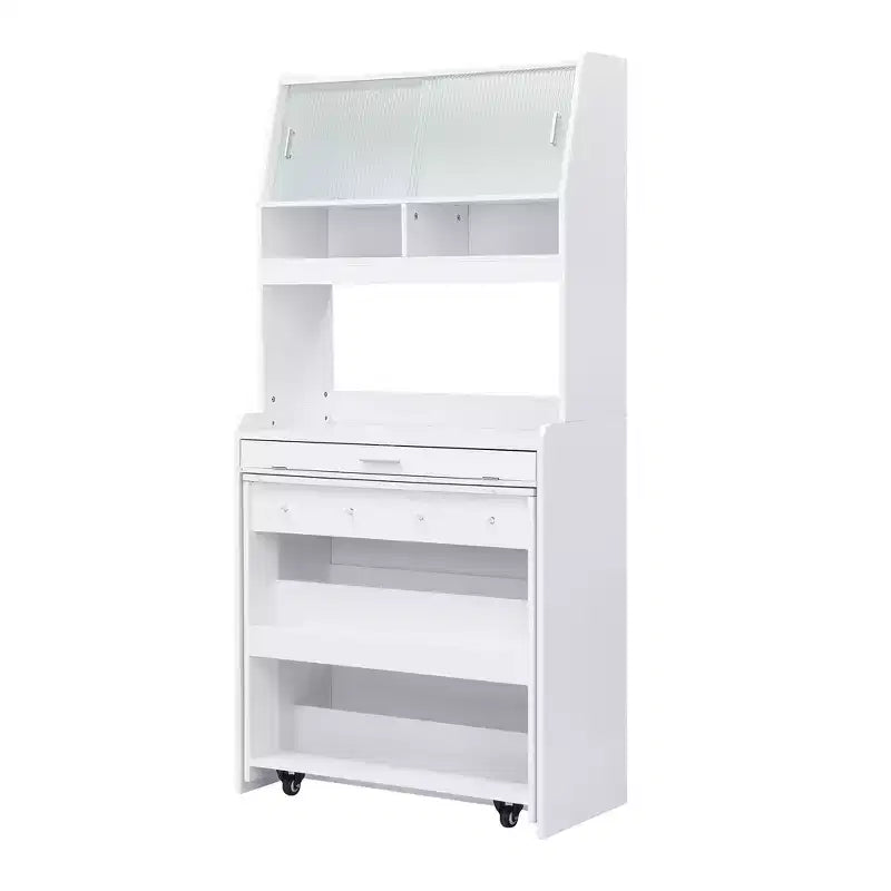 33.5" Buffet with Hutch & Foldable Table, 2-in-1 Space-Saving Storage Unit for Small Spaces