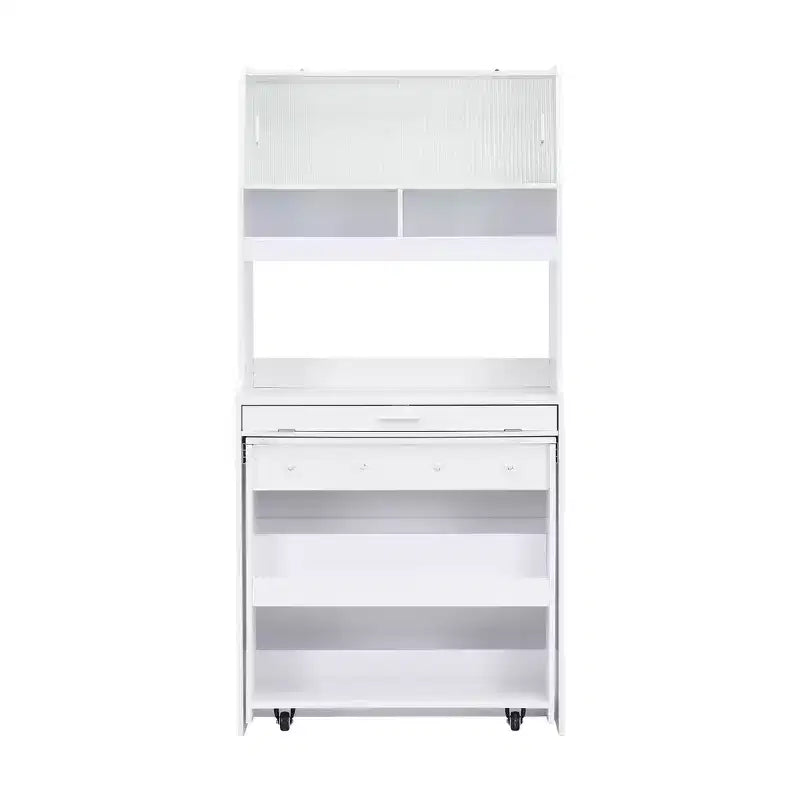 33.5" Buffet with Hutch & Foldable Table, 2-in-1 Space-Saving Storage Unit for Small Spaces