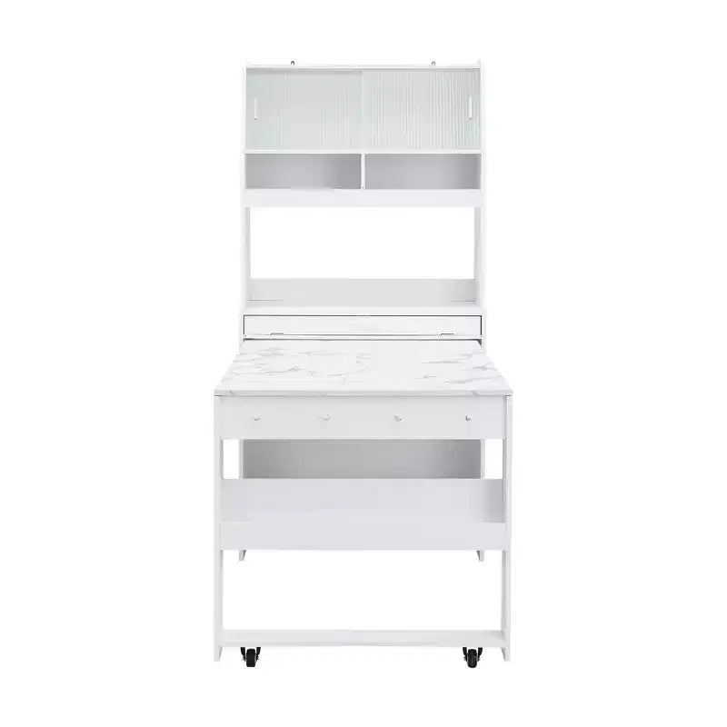 33.5" Buffet with Hutch & Foldable Table, 2-in-1 Space-Saving Storage Unit for Small Spaces