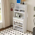 33.5" Buffet with Hutch & Foldable Table, 2-in-1 Space-Saving Storage Unit for Small Spaces