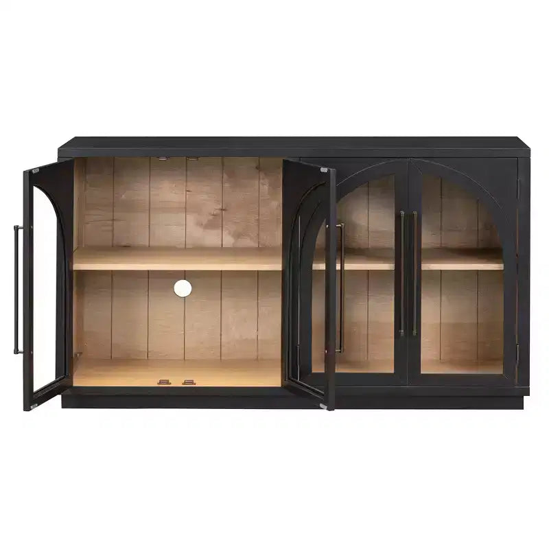 4-Door Large Storage Sideboard Buffet Cabinet with Glass Doors, Retro Arched Design