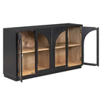 Buffet de rangement 4 portes avec portes vitrées, design rétro arqué