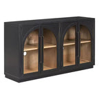 Buffet de rangement 4 portes avec portes vitrées, design rétro arqué