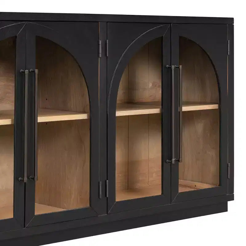 4-Door Large Storage Sideboard Buffet Cabinet with Glass Doors, Retro Arched Design