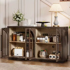 Buffet de rangement 4 portes avec portes vitrées, design rétro arqué