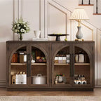 Buffet de rangement 4 portes avec portes vitrées, design rétro arqué