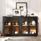 Buffet de rangement 4 portes avec portes vitrées, design rétro arqué