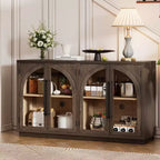 Buffet de rangement 4 portes avec portes vitrées, design rétro arqué