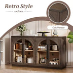 Buffet de rangement 4 portes avec portes vitrées, design rétro arqué
