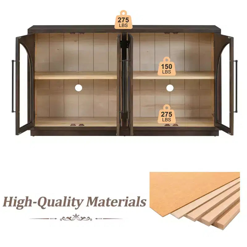 4-Door Large Storage Sideboard Buffet Cabinet with Glass Doors, Retro Arched Design