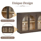 Buffet de rangement 4 portes avec portes vitrées, design rétro arqué