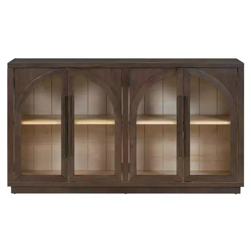 4-Door Large Storage Sideboard Buffet Cabinet with Glass Doors, Retro Arched Design