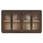 Buffet de rangement 4 portes avec portes vitrées, design rétro arqué