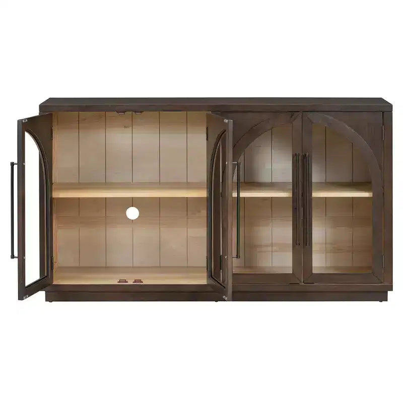 4-Door Large Storage Sideboard Buffet Cabinet with Glass Doors, Retro Arched Design