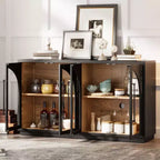 Buffet de rangement 4 portes avec portes vitrées, design rétro arqué