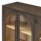 Buffet de rangement 4 portes avec portes vitrées, design rétro arqué