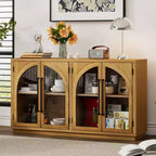 Buffet de rangement 4 portes avec portes vitrées, design rétro arqué