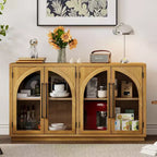 Buffet de rangement 4 portes avec portes vitrées, design rétro arqué