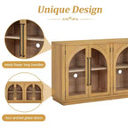 Buffet de rangement 4 portes avec portes vitrées, design rétro arqué
