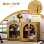 Buffet de rangement 4 portes avec portes vitrées, design rétro arqué