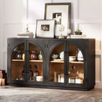 Buffet de rangement 4 portes avec portes vitrées, design rétro arqué