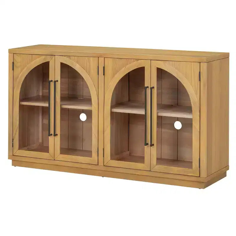 4-Door Large Storage Sideboard Buffet Cabinet with Glass Doors, Retro Arched Design