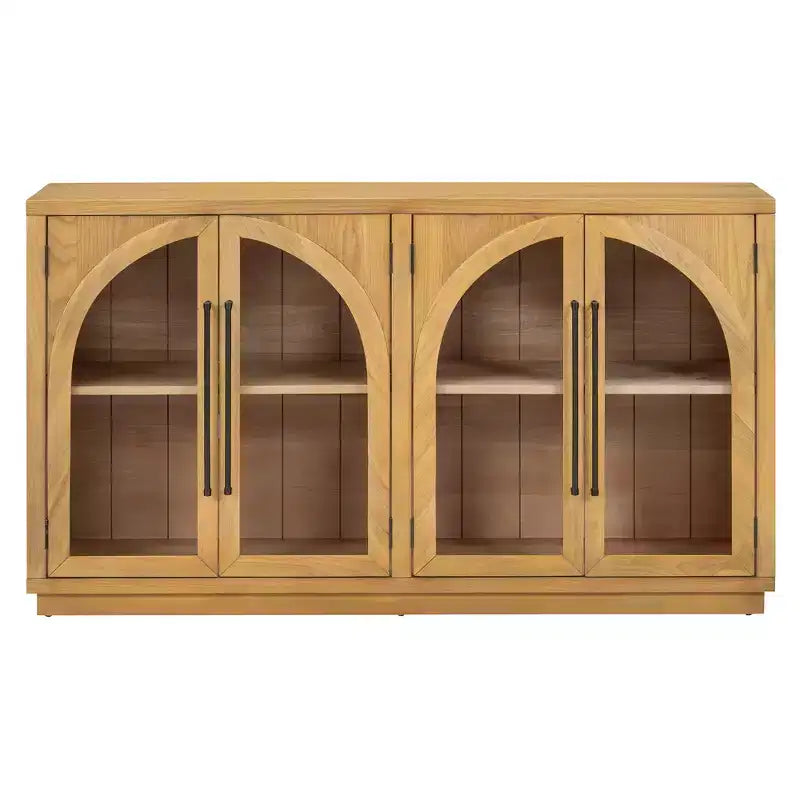 4-Door Large Storage Sideboard Buffet Cabinet with Glass Doors, Retro Arched Design