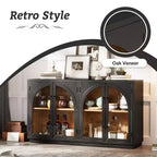 Buffet de rangement 4 portes avec portes vitrées, design rétro arqué