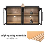 Buffet de rangement 4 portes avec portes vitrées, design rétro arqué