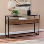 Console avec plateau en verre et rangement - Marron - SEI
