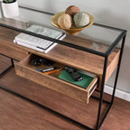 Console avec plateau en verre et rangement - Marron - SEI