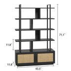 Bibliothèque en rotin à 5 niveaux de 180,6 cm de hauteur avec rangement et étagères ouvertes – Bibliothèque industrielle avec cadre en métal pour salon, chambre à coucher
