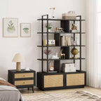Bibliothèque en rotin à 5 niveaux de 180,6 cm de hauteur avec rangement et étagères ouvertes – Bibliothèque industrielle avec cadre en métal pour salon, chambre à coucher