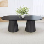 Table de salle à manger ovale noire à double piétement de 218 cm avec 8 chaises, convient pour la salle à manger / le salon