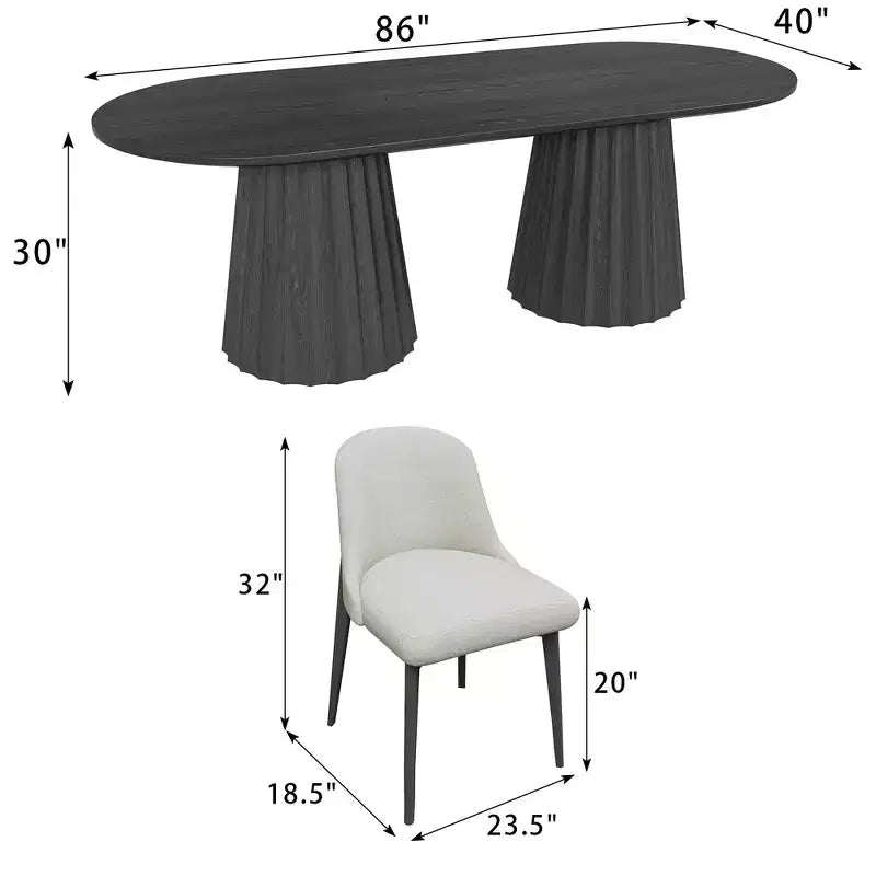 86 inch Double-base Oval Black Dining Table with 8 Dining chairs Suitable for Dining Room / Living Room