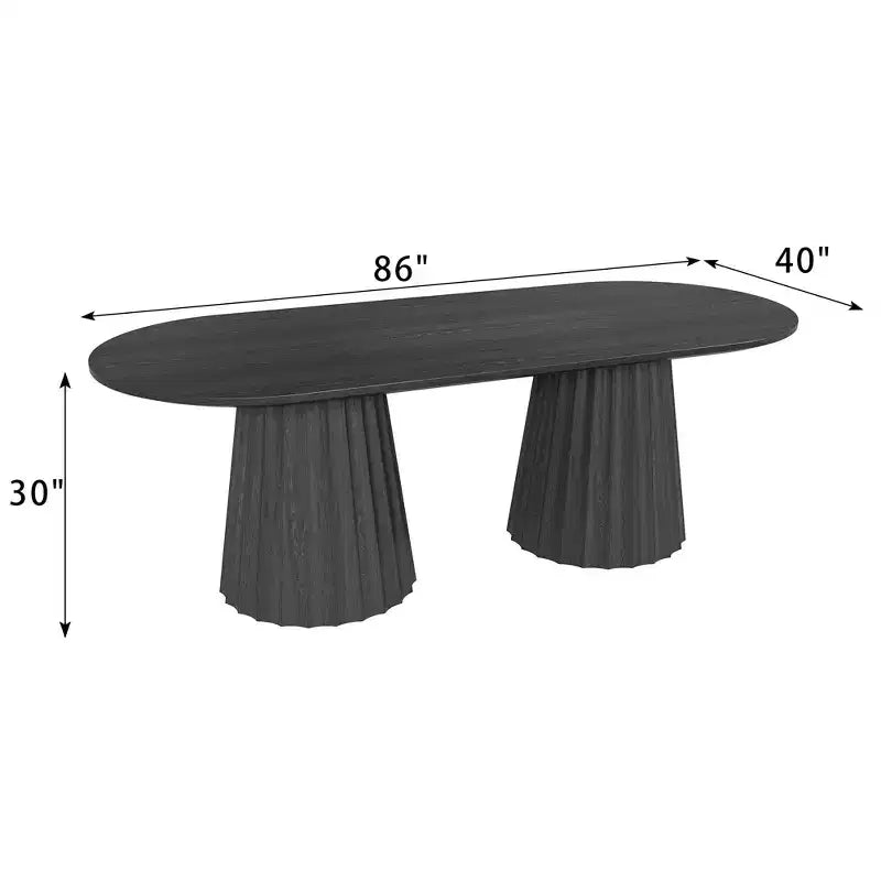 86 inch Double-base Oval Black Dining Table with 8 Dining chairs Suitable for Dining Room / Living Room