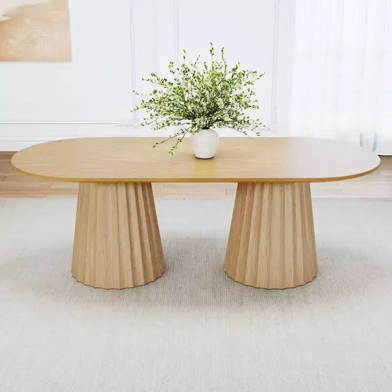 86 inch Double-base Oval Black Dining Table with 8 Dining chairs Suitable for Dining Room / Living Room