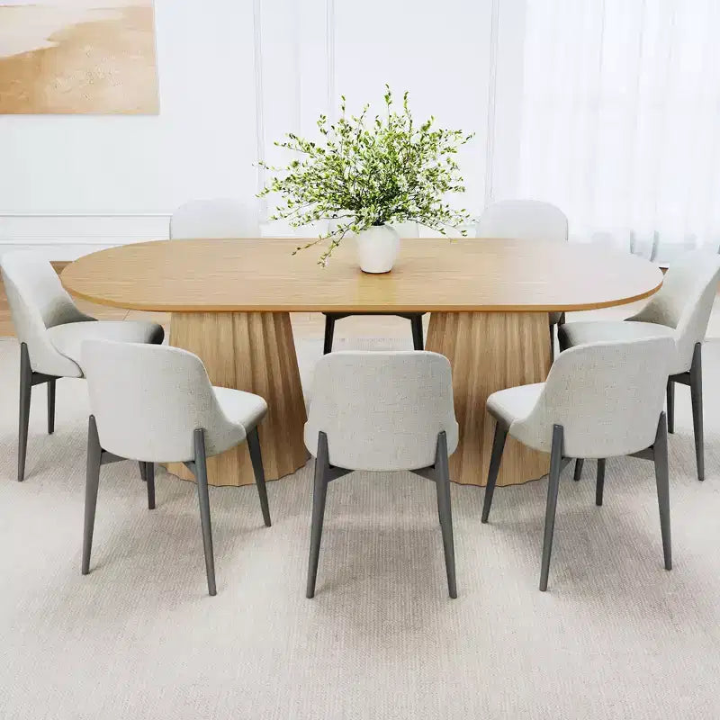 86 inch Double-base Oval Black Dining Table with 8 Dining chairs Suitable for Dining Room / Living Room