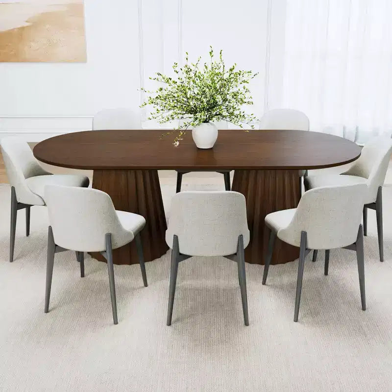 86 inch Double-base Oval Black Dining Table with 8 Dining chairs Suitable for Dining Room / Living Room