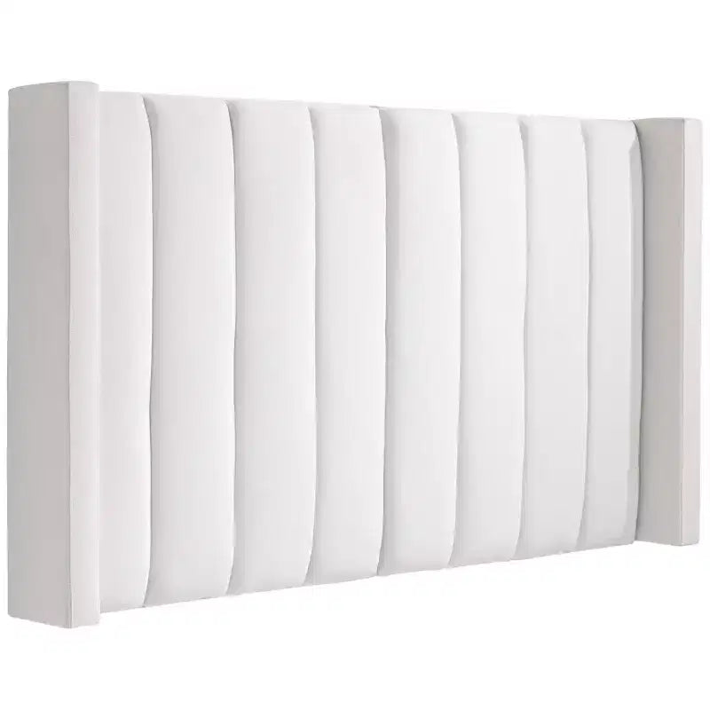 Channel Tufted White Fabric Queen Hanging Headboard