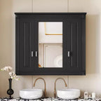FAMYYT 35 in. W x 28 in. H Rectangular MDF Medicine Cabinet with with Mirror, Soft-closing Hinges, 8 Shelves, Black