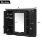 Armoire à pharmacie rectangulaire en MDF avec miroir, charnières à fermeture douce, 8 étagères, noire, 35 po L x 28 po H
