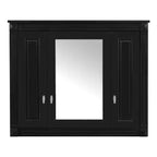 Armoire à pharmacie rectangulaire en MDF avec miroir, charnières à fermeture douce, 8 étagères, noire, 35 po L x 28 po H