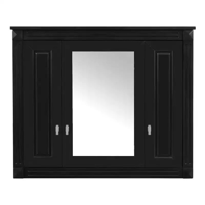 35 in. W x 28 in. H Rectangular MDF Medicine Cabinet with Mirror, Soft-Closing Hinges, 8 Shelves, Black