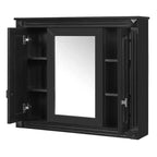Armoire à pharmacie rectangulaire en MDF avec miroir, charnières à fermeture douce, 8 étagères, noire, 35 po L x 28 po H