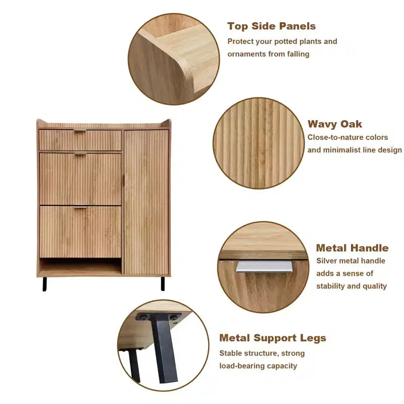 Fluted Shoe Cabinet with 2 Flip Drawers, 1 Drawer, 1 Side Cabinet, Adjustable Shelves for Entryway Living Room,